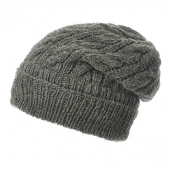 Handmade Nepali "Cobain Slouch" Wool Hat - Gray - Picture 4 of 5
